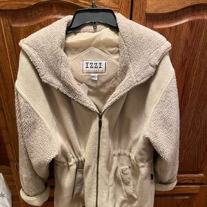 Rothschild Plush women’s M IZZI hooded coat Cream zipper‎ w/drawstring waist